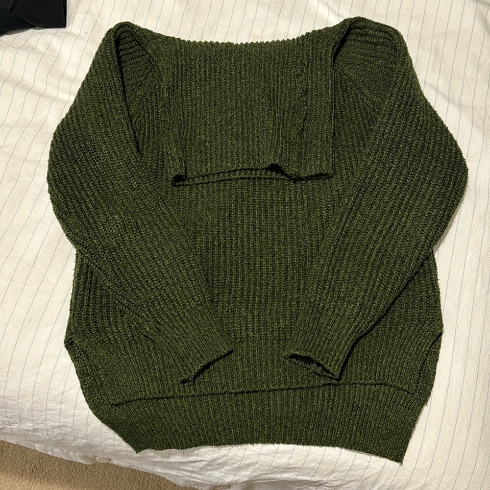 Green khaki knit turtle neck sweater